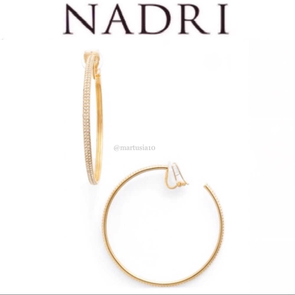Nadri Large Gold Clip On Hoop Earrings